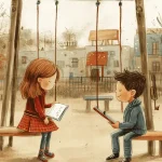 small girl and boy illustration