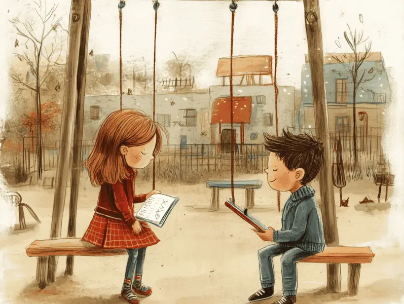 small girl and boy illustration