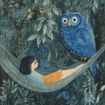 girl and a blue owl