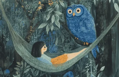 girl and a blue owl